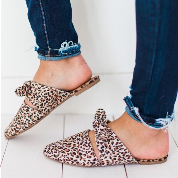 Shoes - BOW TOP FLATS MULE LEOPARD